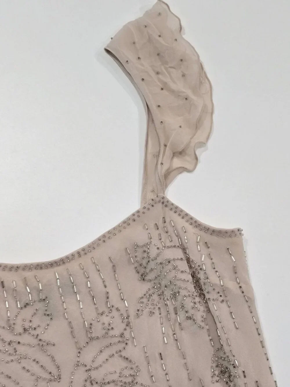 Express ✦ Silk Ruffle Sleeve Blouse ✦ Side Tie Beaded Embellished Floral XS - Picture 9 of 11